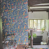 Orchard Fruits Indigo Wallpaper