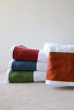 Towel With Soft Linen Trim In Red