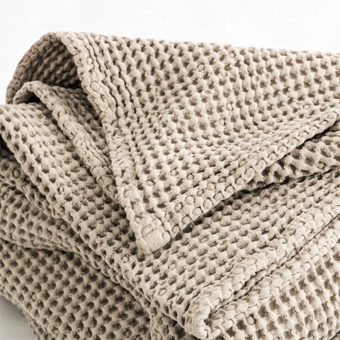 Pure Cotton Waffle Piqué Blanket in Camel