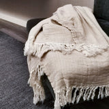 Soft Cotton Herringbone Blanket Throw in Beige
