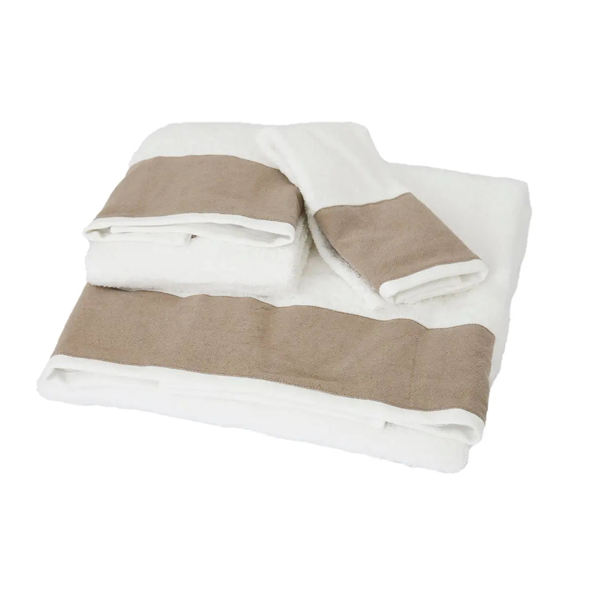 Towel With Soft Linen Trim In Camel