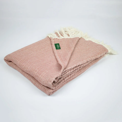 Soft Cotton Herringbone Blanket Throw in Pink